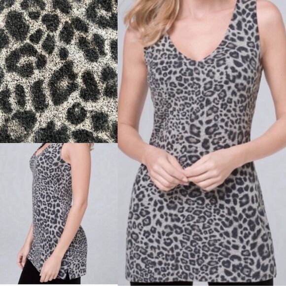 WHBM Gray Cozy Knit Leopard Print Tank, Sz SP NEW! 🏷️ - Picture 2 of 8